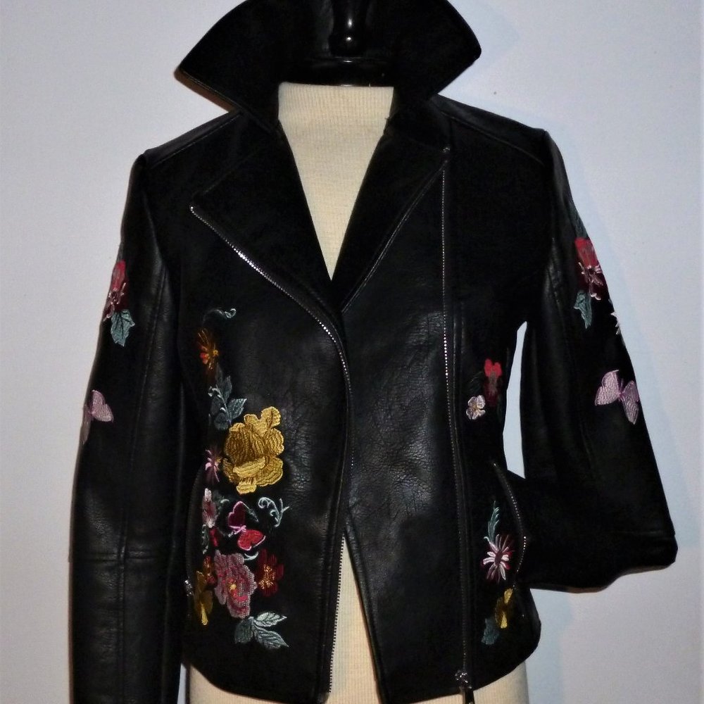 Embroidered Female Motorcycle Jacket Size S